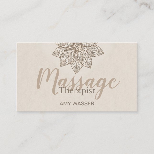 Modern Massage Therapist Script Lotus Flower Business Card (Front)