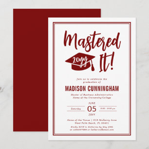 Modern Mastered It Master's Degree Graduation  Inv Invitation
