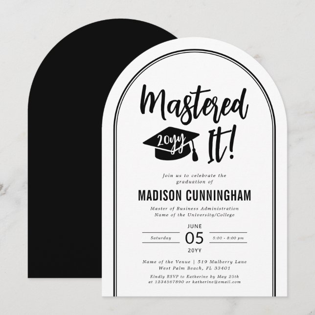 Modern Mastered It Master's Degree Graduation  Invitation (Front/Back)