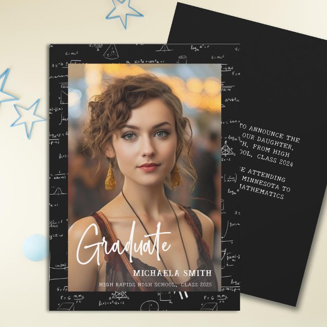 Modern Math Script Photo Graduation  Announcement (Creator Uploaded)