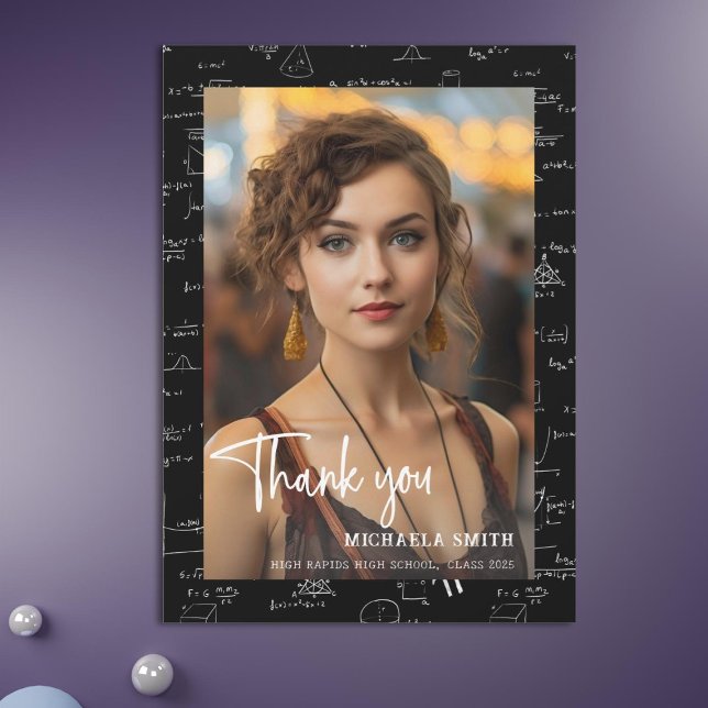 Modern Math Script Photo Graduation  Thank You Card (Creator Uploaded)