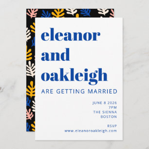 Modern Matisse Botanical Blue Black Wedding Invitation