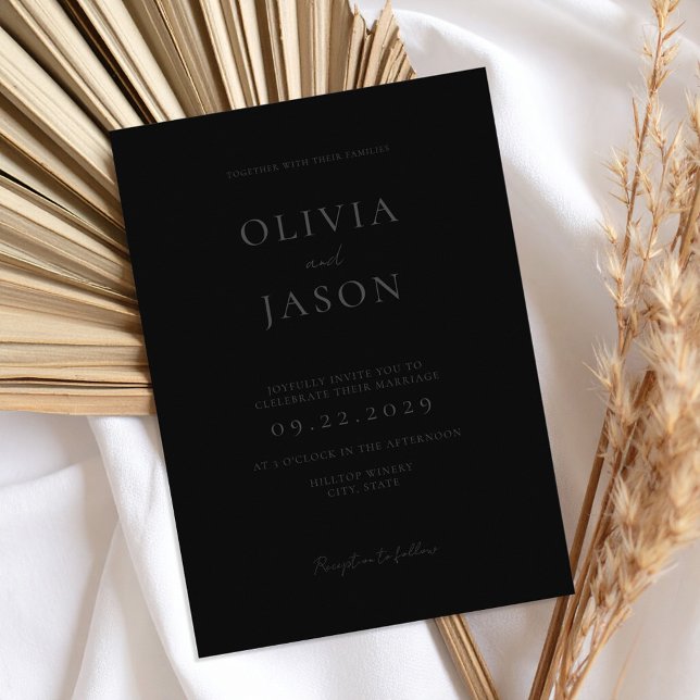 Modern Matte Black Minimal Wedding Invitation (Creator Uploaded)