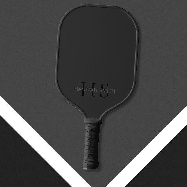 Modern Matte Black Minimalist Monogram Pickleball Paddle (Creator Uploaded)