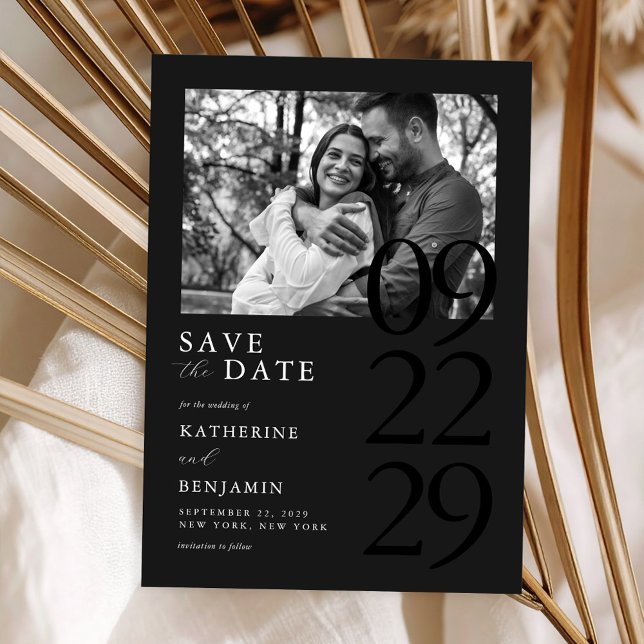 Modern Matte Black Minimalist Photo Wedding Save The Date (Creator Uploaded)