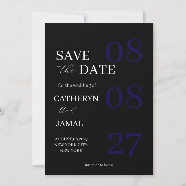 Modern Matte Black Minimalist Save The Date