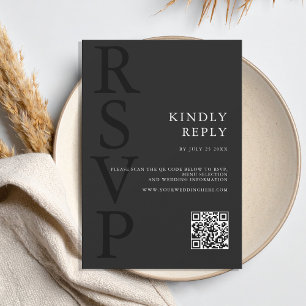 Modern Matte Black Minimalist Wedding RSVP Card