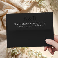 Modern Matte Black Monogram Minimalist Wedding