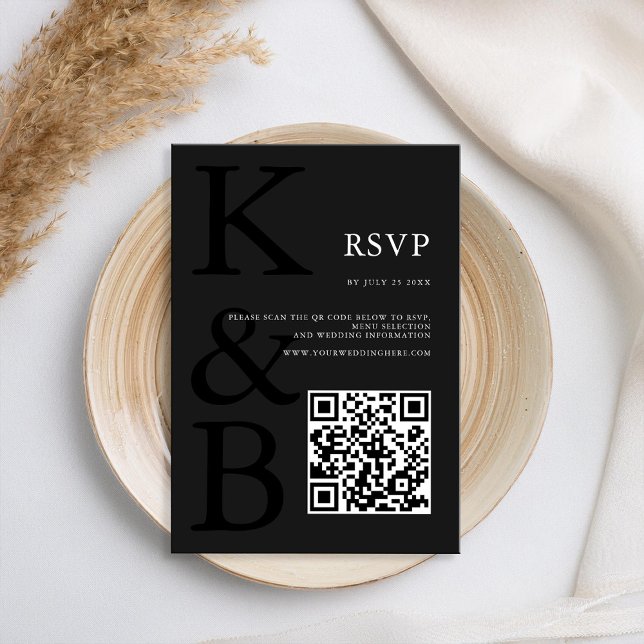 Modern Matte Black Monogram Minimalist Wedding RSVP Card (Creator Uploaded)