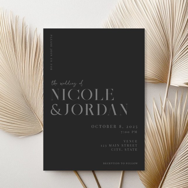 Modern Matte Black Simple Chic Wedding Invitation (Creator Uploaded)