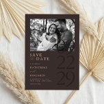 Modern Matte Brown Minimalist Photo Wedding Save The Date<br><div class="desc">Easily personalise your wedding save the date cards with this editable template. Features your photo and minimal elegant typography design in brown colour.</div>