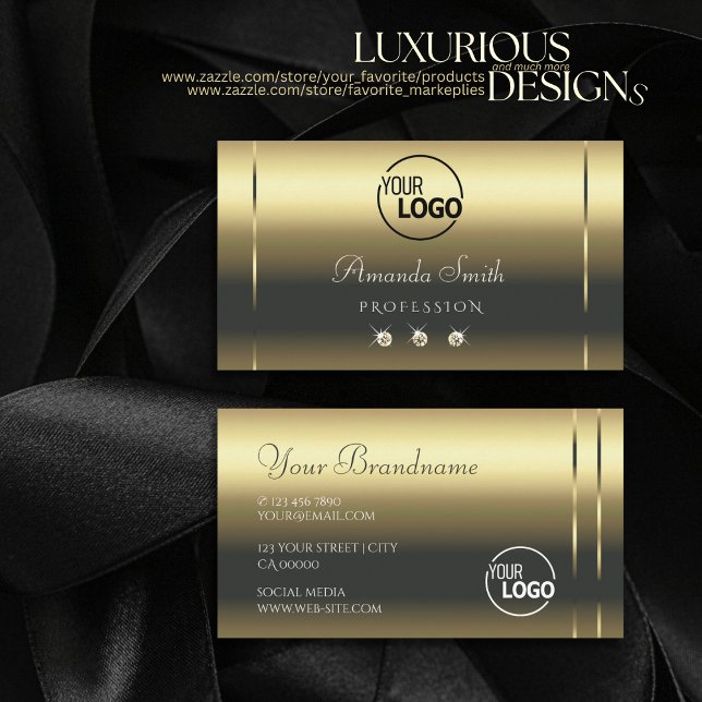 Modern Matte Gold Optics Sparkly Diamonds add Logo Business Card (Creator Uploaded)