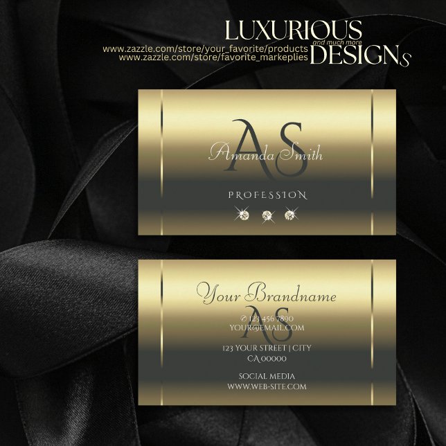 Modern Matte Gold Optics Sparkly Diamonds Initials Business Card (Creator Uploaded)