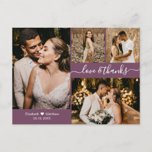 Modern Mauve 4 Photo Collage Wedding Thank You Postcard