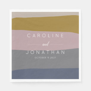 Modern Mauve and Blue Colour Block Custom Wedding Napkin