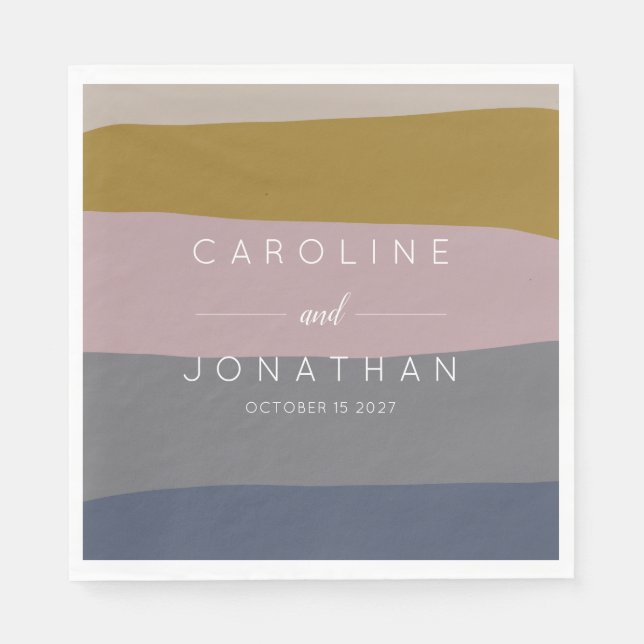 Modern Mauve and Blue Colour Block Custom Wedding Napkin (Front)