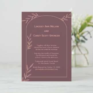 Modern Mauve and Pink Leaf Wedding Invitation