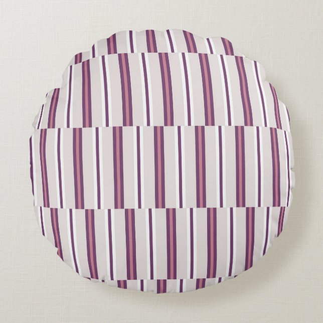 Modern Mauve and Plum Stripe Round Cushion (Front)