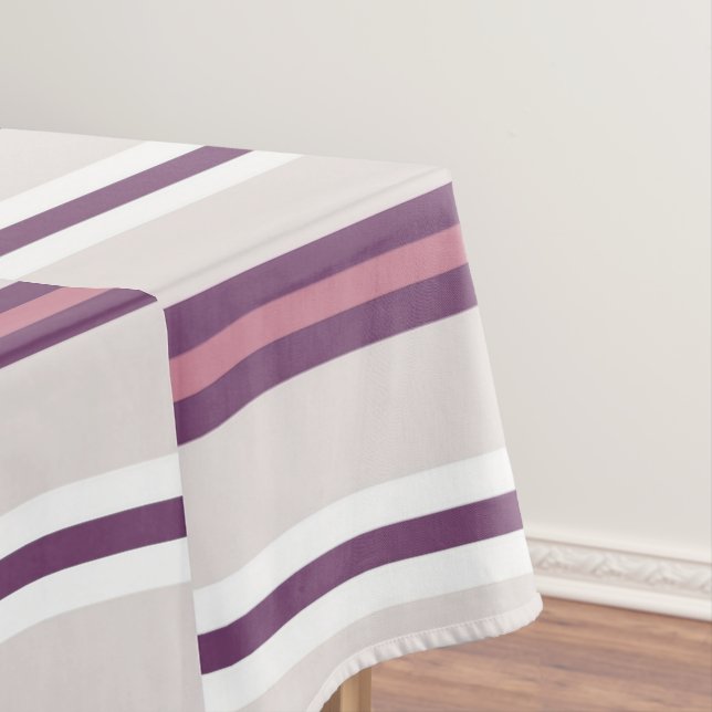 Modern Mauve and Plum Stripe Tablecloth (In Situ)