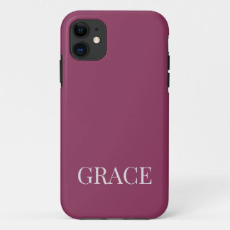 Modern Mauve Berry Personalised Name Custom iPhone 11 Case