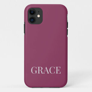 Modern Mauve Berry Personalized Name Custom iPhone 11 Case