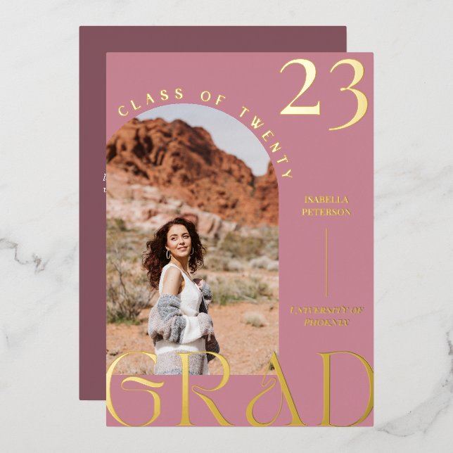 Modern Mauve Boho Chic Graduation Photo (Front/Back)