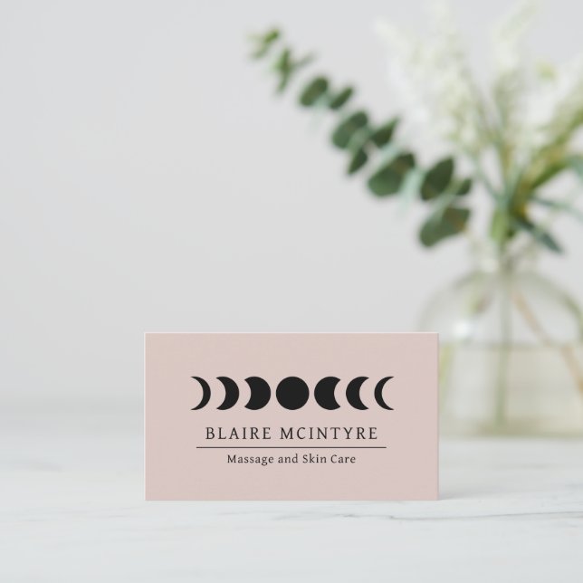 Modern Mauve Moon Phases Elegant Business Card (Standing Front)