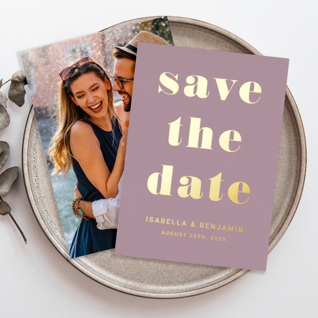 Modern Mauve Photo Save The Date Gold (Modern Mauve Photo Save The Date Gold Foil Invitation)