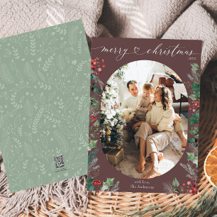 Modern Mauve Photo Vintage Christmas Cards