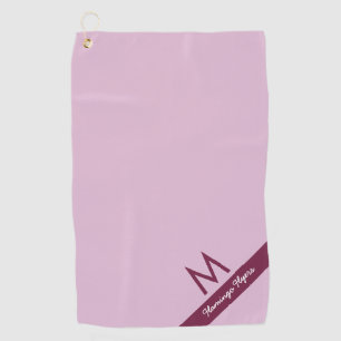 Modern Mauve Pink and Burgundy Monogram & Name Golf Towel