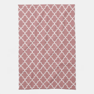 Modern Mauve Pink and White Moroccan Quatrefoil Tea Towel