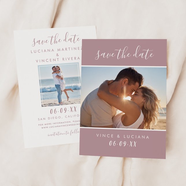 Modern Mauve Script Photo Wedding Save The Date (Creator Uploaded)