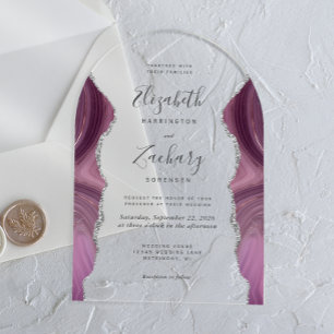 Modern Mauve Silver Agate Wedding Arch Acrylic Invitations