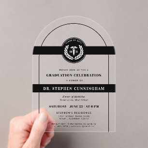 Modern MD Doctor of Medicine Med School Graduation Acrylic Invitations