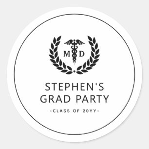Modern MD Doctor of Medicine Med School Graduation Classic Round Sticker