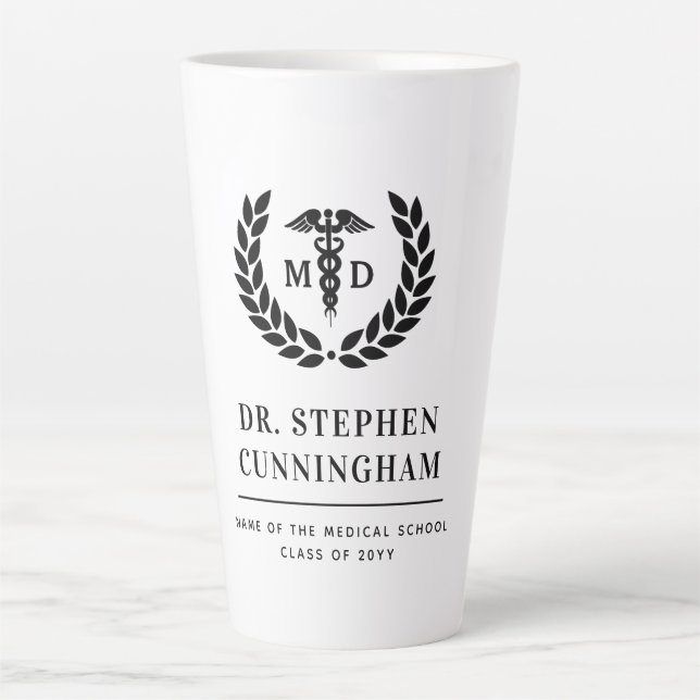Modern MD Doctor of Medicine Med School Graduation Latte Mug (Front)