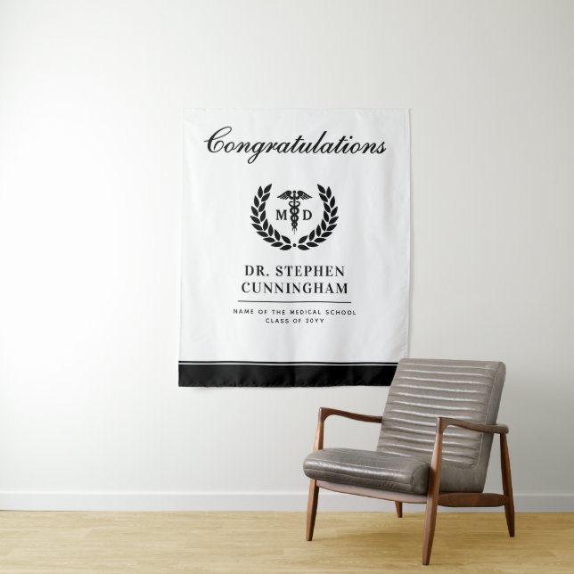 Modern MD Doctor of Medicine Med School Graduation Tapestry (In Situ)