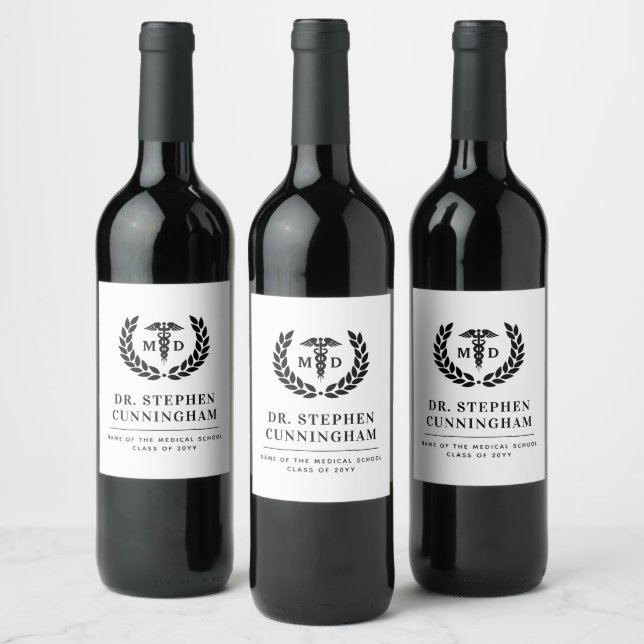 Modern MD Doctor of Medicine Med School Graduation Wine Label (Bottles)