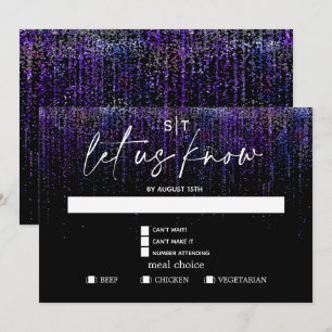 Modern Meal Choice RSVP Edgy Purple Glitter Invitation