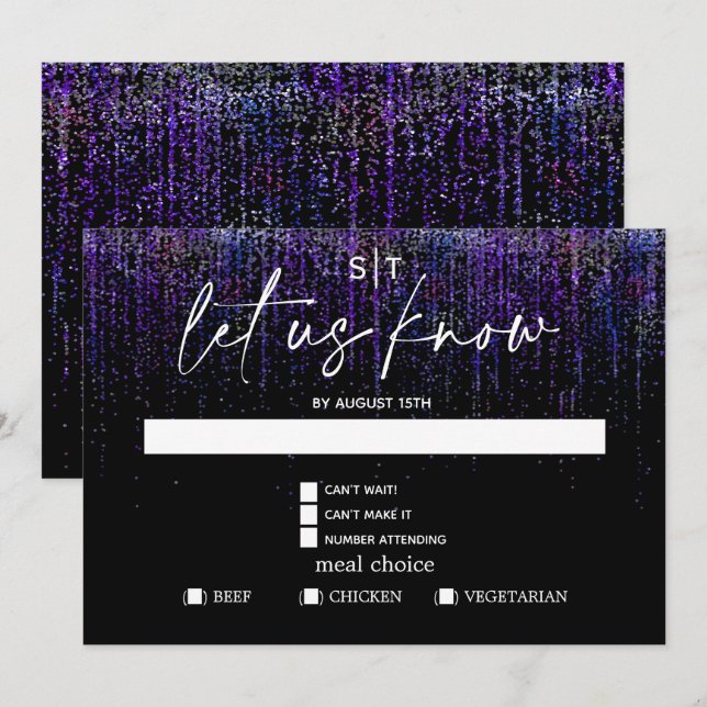 Modern Meal Choice RSVP Edgy Purple Glitter Invitation (Front/Back)