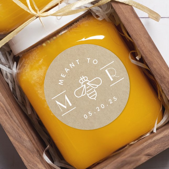 Modern Meant to Bee Honey Wedding Favour Kraft Classic Round Sticker (Creator Uploaded)