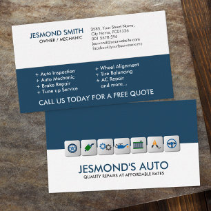 Modern Mechanic Car Repair with icons Business Card
