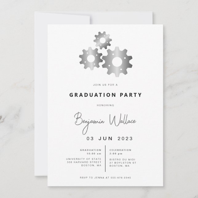 Modern Mechanical Engineer Graduation Party Invite (Front)