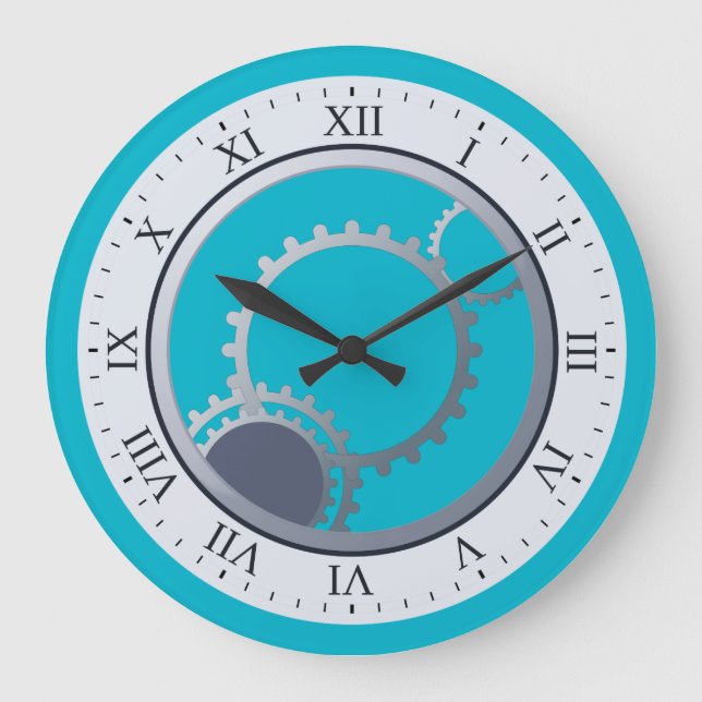 Modern Mechanical Gears on Any Colour Large Clock (Front)