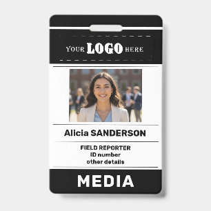 Modern media press custom logo photo black ID Badge