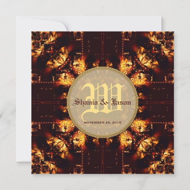 Modern Mediaeval Fire Monogram Wedding Invitation (Front)