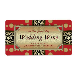 Modern Mediaeval Wedding  Red Gold WineLabels