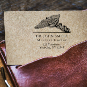 Modern Medical Caduceus Name Return Address Rubber Rubber Stamp