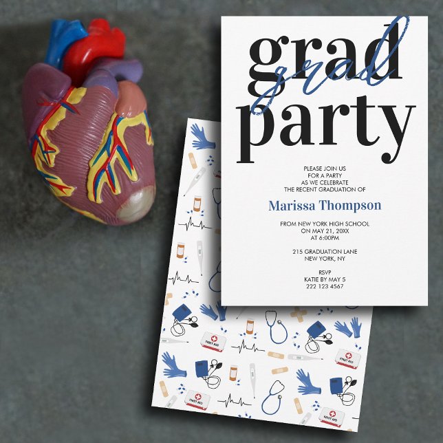 Modern Medical Doctor Nurse Med Graduation Party Invitation (Modern Medical Doctor Nurse Med Graduation Party Invitation)
