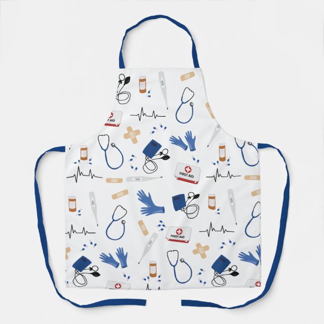 Modern Medical Doctor Nurse Pattern Apron (Front)